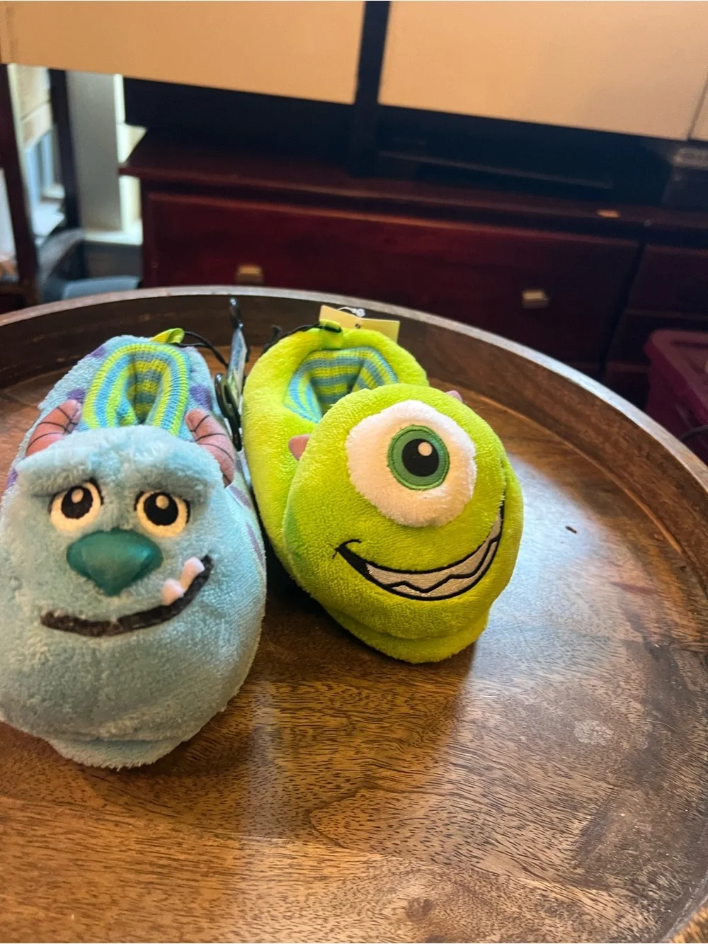 Disney Pixar Monsters Inc. Plush Slippers — Green & Lavender